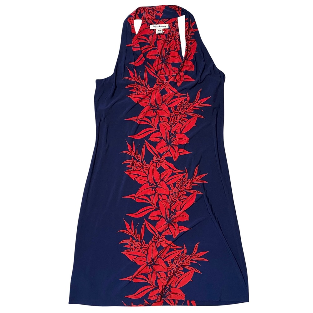 Tommy Bahama Womens Navy Blue Red Floral Lily Halter Dress Size M Sleeveless